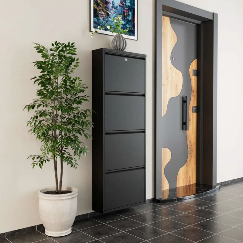 Παπουτσοθήκη Locking 4 Piece Metal - Black 159Orn1115 (50x136x15 cm)