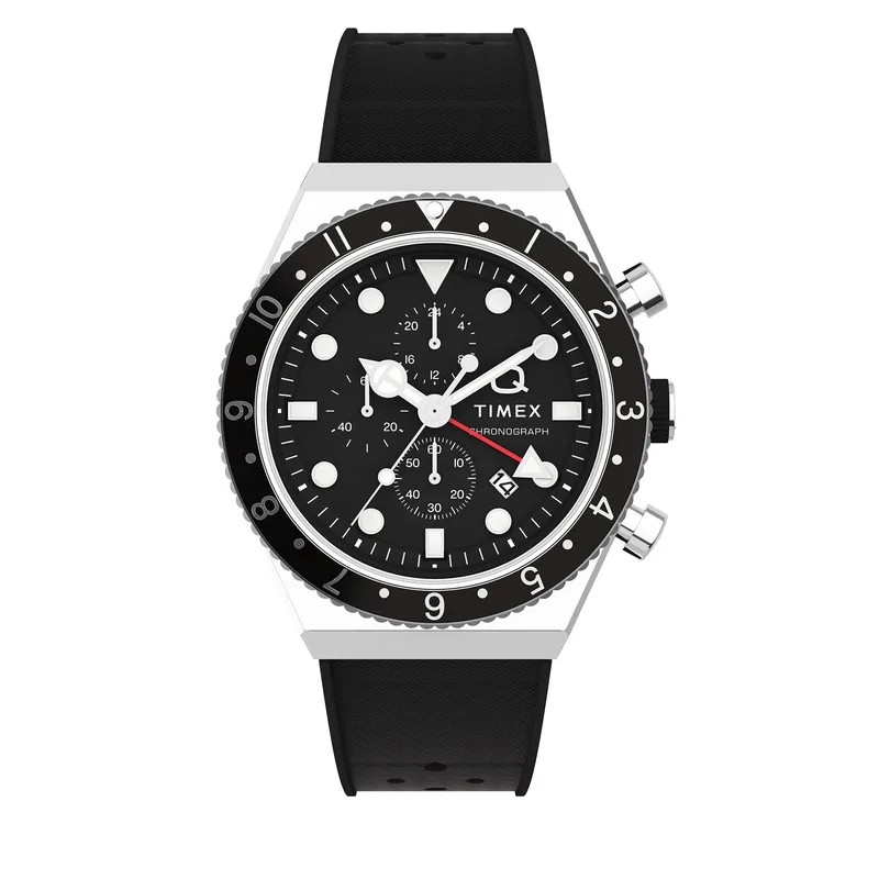 Ρολόι Timex Q Timex Three Time Zone Chronograph TW2V70000 Μαύρο