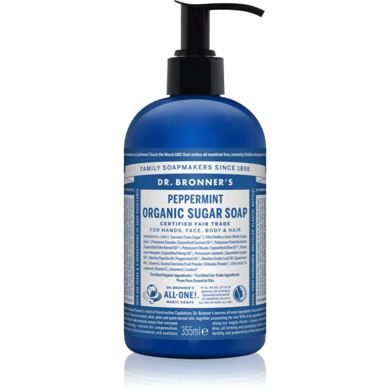 Dr. Bronner’s Peppermint υγρό σαπούνι για σώμα και μαλλιά 355 ml