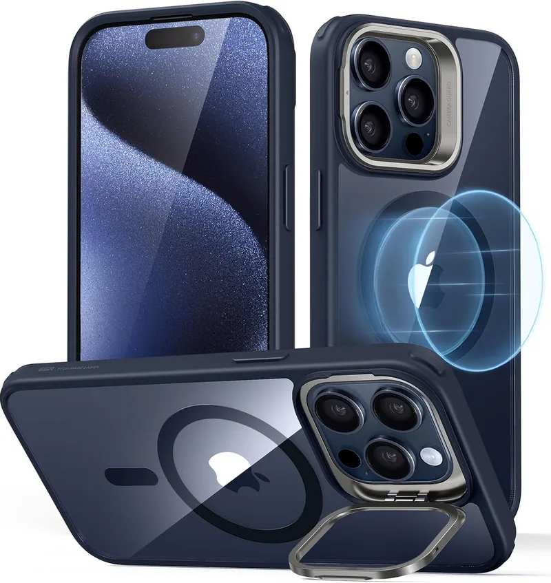 Θήκη Apple iPhone 15 Pro Max - ESR Classic Kickstand Hybrid HaloLock Διάφανη Ανθεκτική με MagSafe - Clear / Dark Blue (4894240176580)