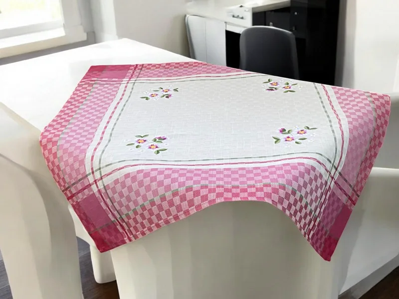 ΤΡΑΠΕΖΟΜΑΝΤΗΛΟ ΛΙΝΟ ΖΑΚΑΡ ΜΕ ΚΕΝΤΗΜΑ LILY 5580 ΡΟΖ 140Χ140 LINEAHOME