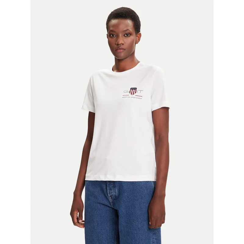 Gant T-Shirt Bisiklet Yaka 4200277 Λευκό Regular Fit