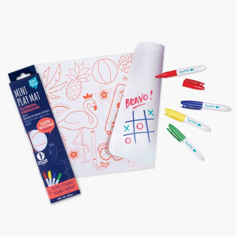 Σετ σουπλά σιλικόνης για ζωγραφική & 4 μαρκαδόροι Super Petit Mini Play Mat - Florida Paradise