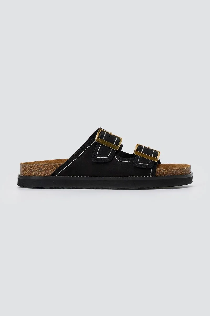 ATENEO Buckle Sandals Anatomical Footbed - 62103 - Black Suede