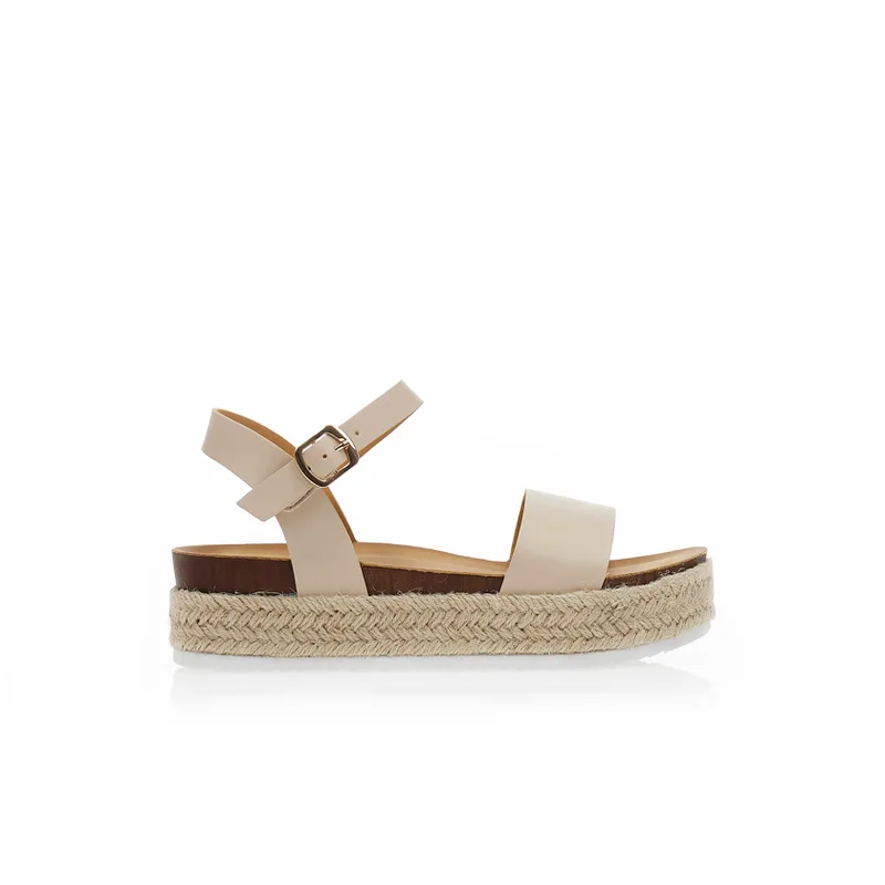 Flatforms εσπαντρίγιες μπεζ δερματίνη με λουράκι στον αστράγαλο ΜΠΕΖ