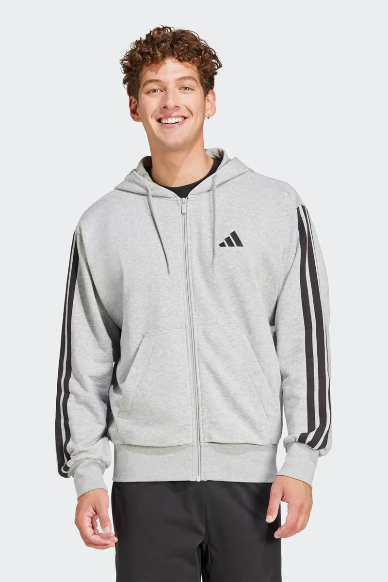 Adidas ανδρική ζακέτα φούτερ Regular Fit "Essentials 3-Stripes French Terry" - JE6338 Γκρι