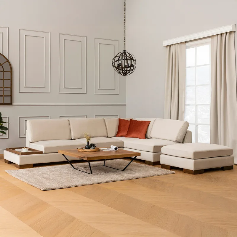 Γωνιακός Καναπές Tulip Corner Right With Pouf - Μπεζ 560Are1158 (313x193x97x80)