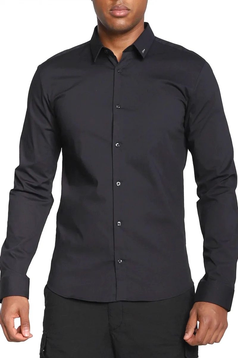 HUGO ΠΟΥΚΑΜΙΣΟ ERO3 EXTRA SLIM FIT STRETCH ΜΕΤΑΛΛΙΚΟ LOGO ΜΑΥΡΟ