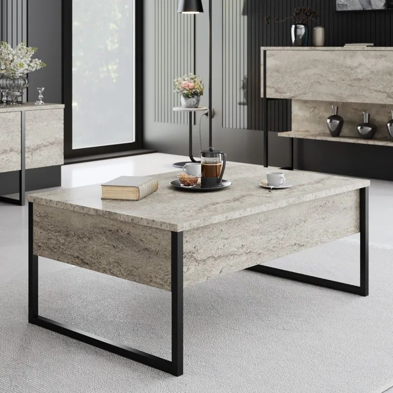Τραπέζι Σαλονιού Luxe - Travertine, Black 618Bly1353 (90x40x60)