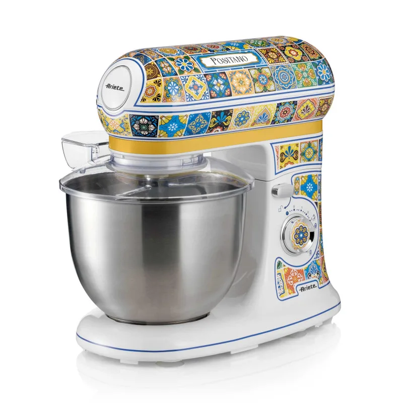 Πλανητικό μίξερ Ariete Positano 1588/0P, 2400W, 5,5 l, 7 ταχύτητες, Pulse, ρετρό σχεδιασμός, Αξεσουάρ, Λευκό/Κίτρινο