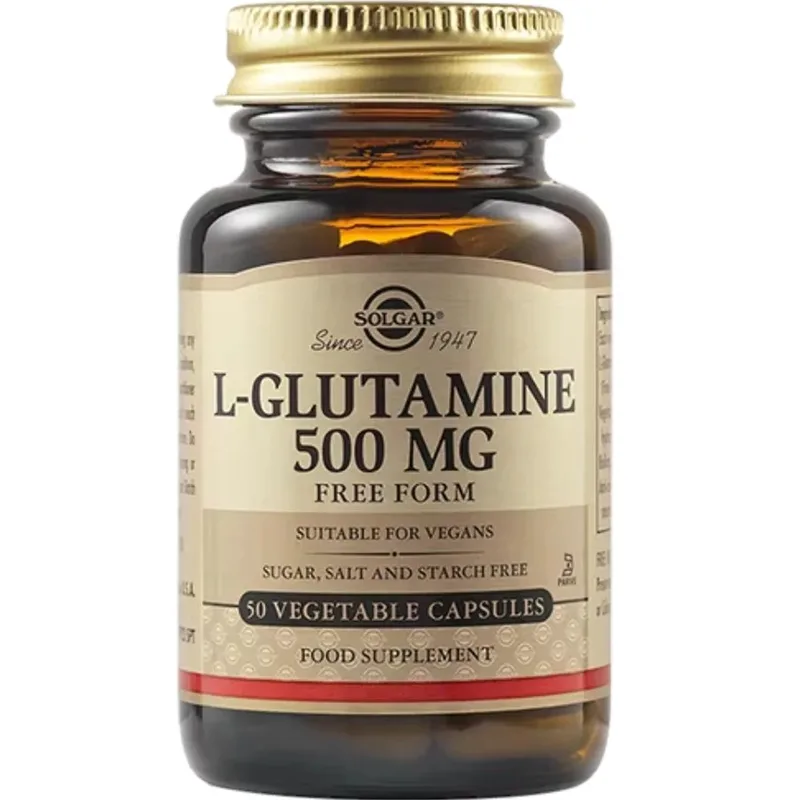 Solgar L-Glutamine 500mg Συμπλήρωμα Διατροφής Αμινοξέος Γλουταμίνης για Μυϊκή Αποκατάσταση Κατά Εντερικών Φλεγμονών & Πνευματική Εγρήγορση 50veg.caps