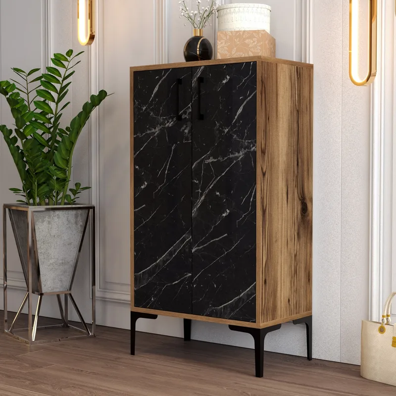 Παπουτσοθήκη Prag - Walnut, Black Marble 845Hct4112 (60x111x35)