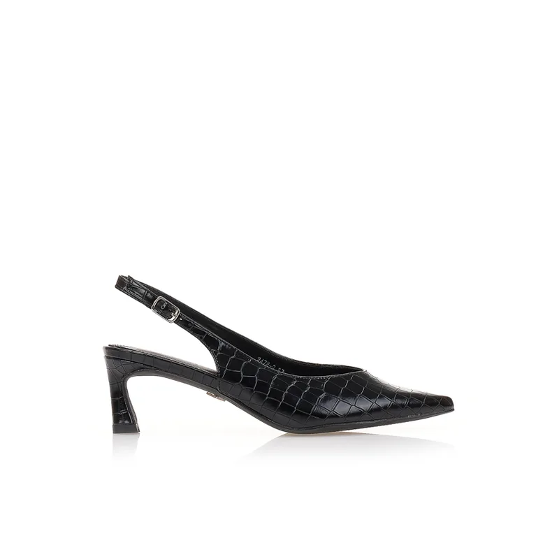 Γόβες mules μαύρες δερματίνη με animal print ΜΑΥΡΟ