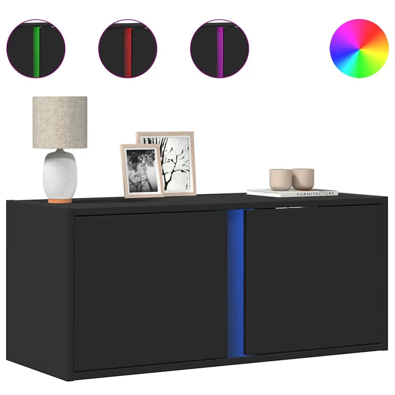 vidaXL Έπιπλο Τοίχου Τηλεόρασης με LED Μαύρο 80x31x35 εκ.