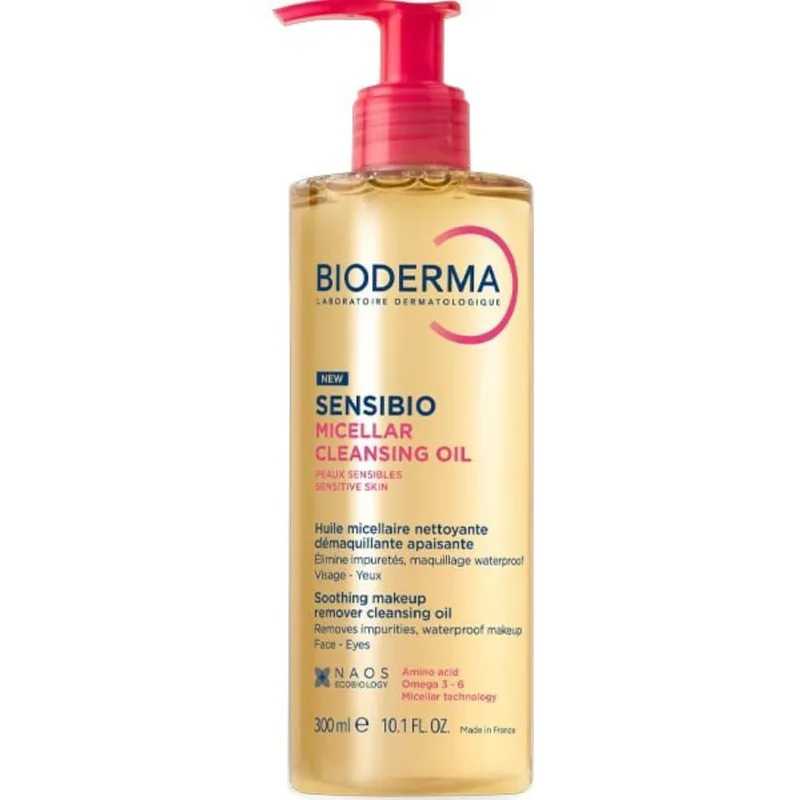 Bioderma Sensibio Micellar Soothing Waterproof Makeup Remover Cleansing Oil Μικυλλιακό Έλαιο Καθαρισμού & Ντεμακιγιάζ για Πρόσωπο & Μάτια για Ευαίσθητο Δέρμα, με Αντλία 300ml
