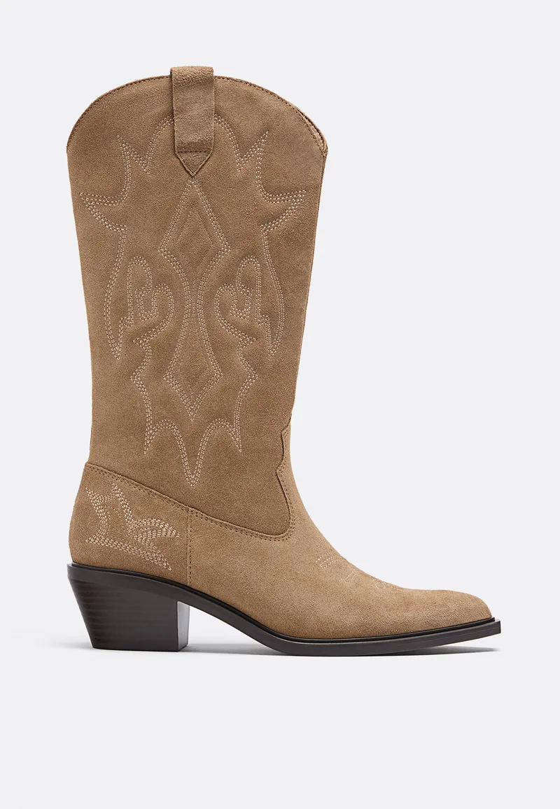 Stradivarius Western Μπότες Από Δέρμα Μπεζ 37