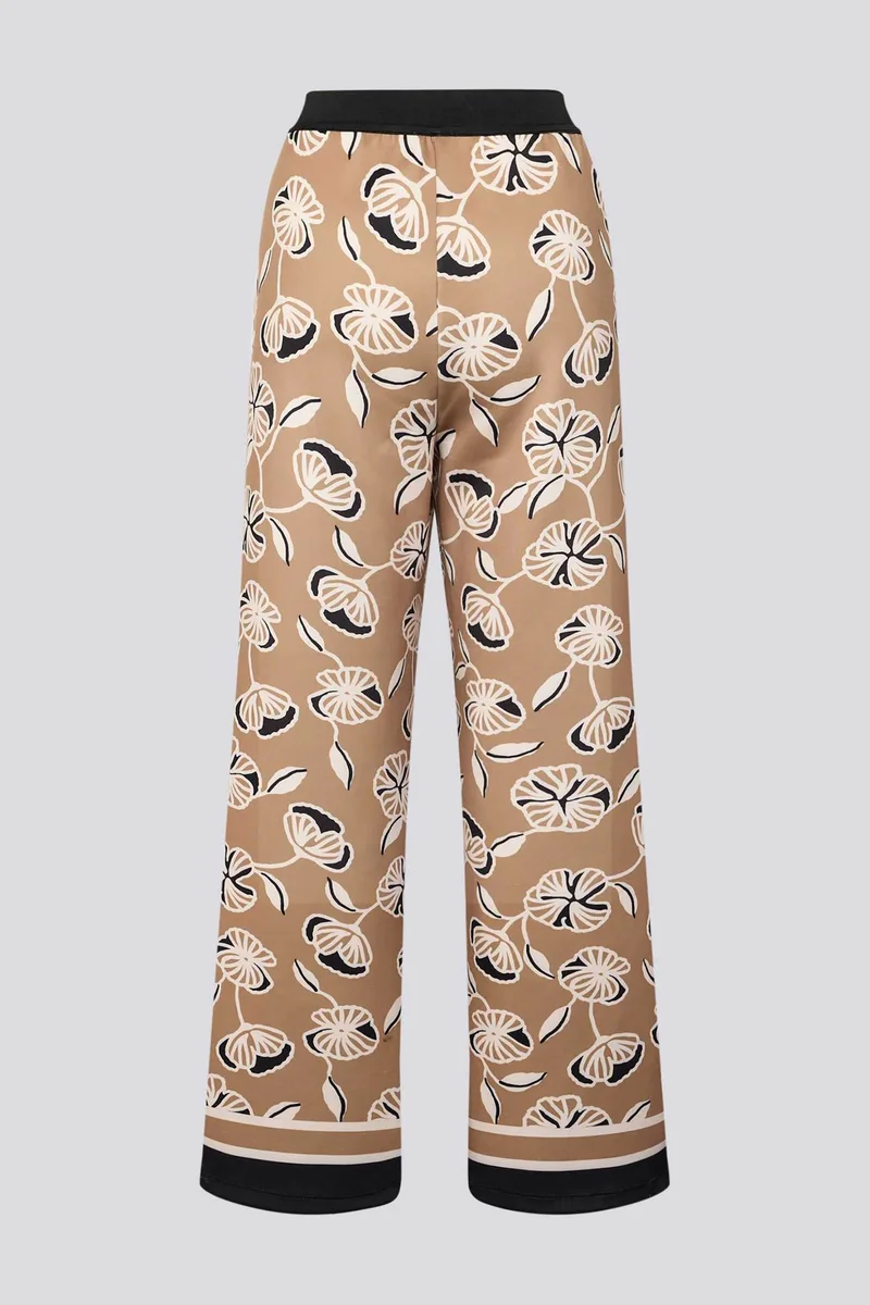 Rabe γυναικείο παντελόνι με ελαστική μέση και floral print - 56-115451 Καφέ Latte