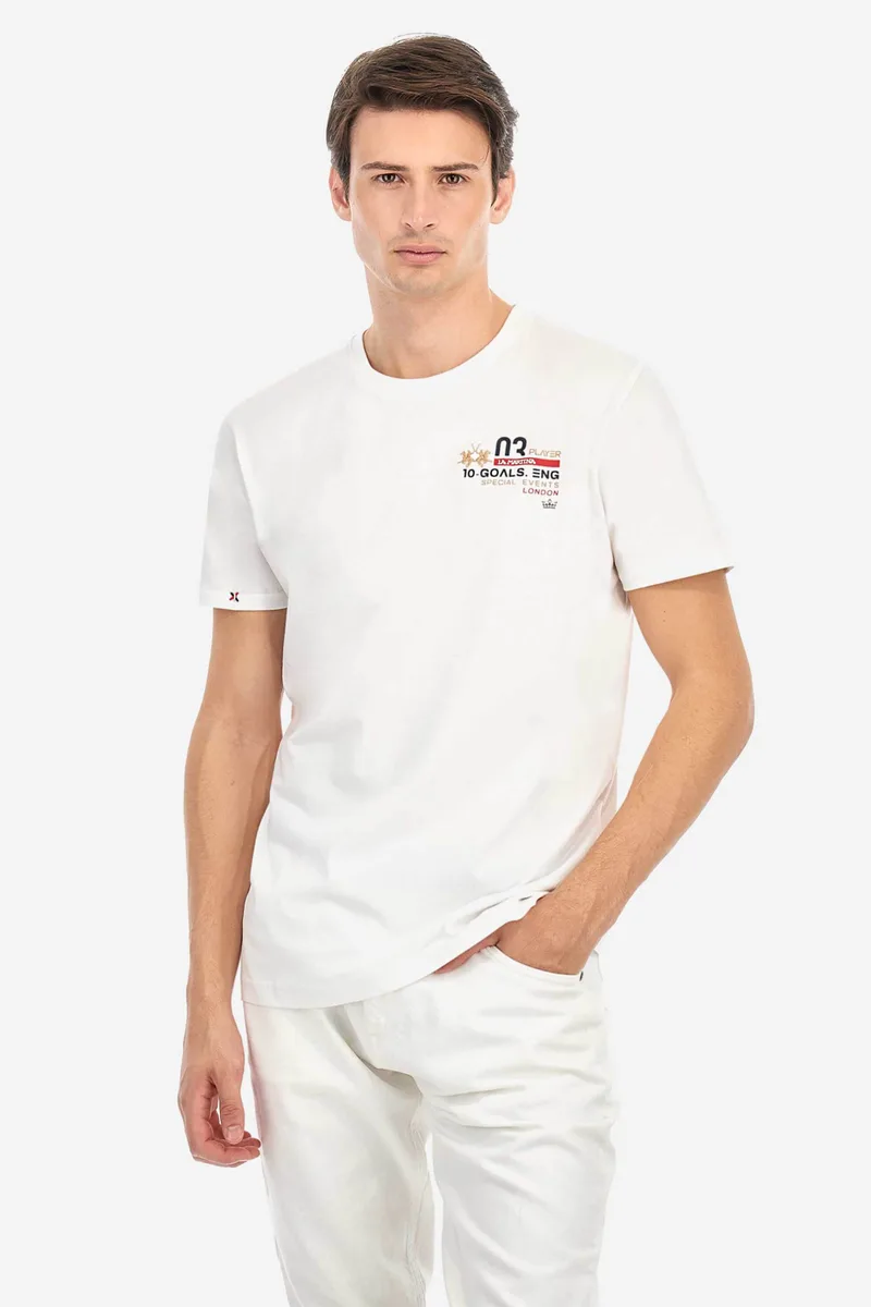 La Martina ανδρικό T-shirt με lettering στο στήθος και στο πίσω μέρος Regular Fit - MAR600-JS206 Λευκό