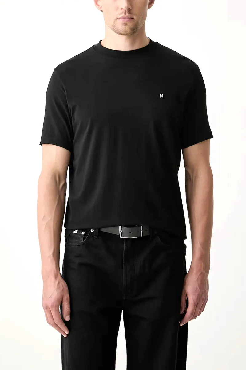 KARL LAGERFELD T-SHIRT CREWNECK METALLIC LOGO ΜΑΥΡΟ