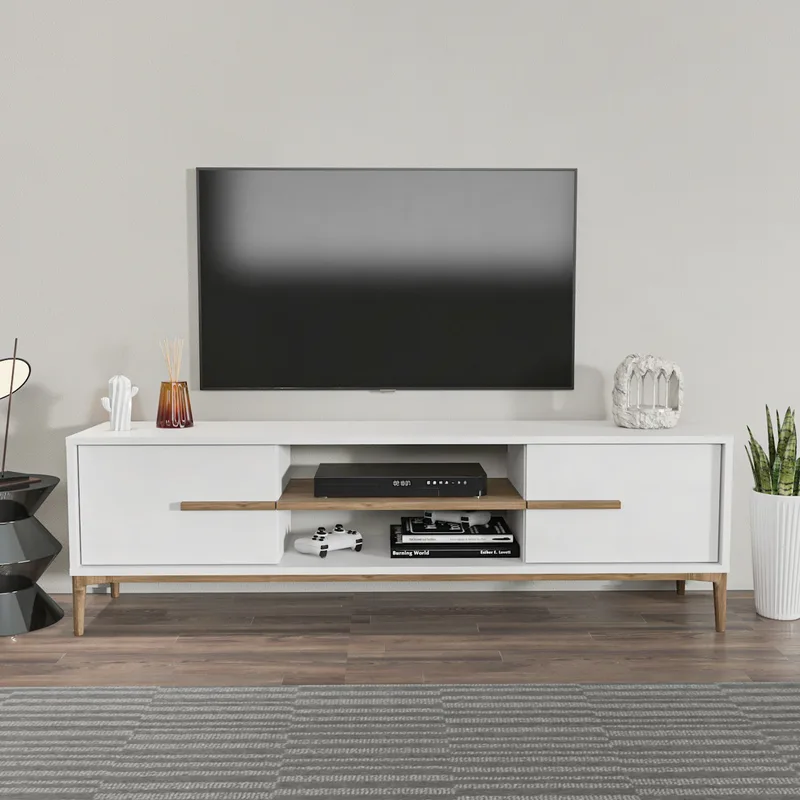Βάση Τηλεόρασης Eslem - White, Walnut 875Zna4593 (120x43,6x29,6)