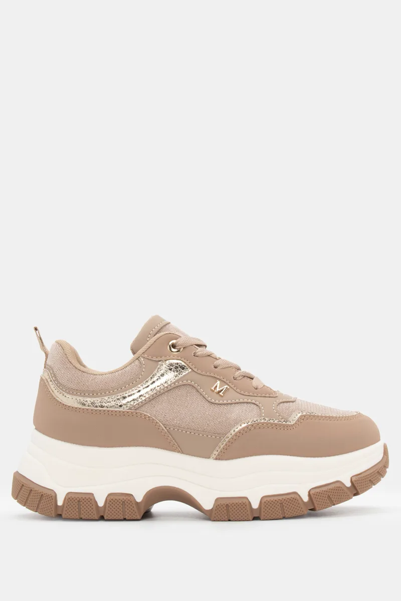 Sneakers Δίσολα σε Συνδυασμό Χρωμάτων - Μπεζ-Σκούρο