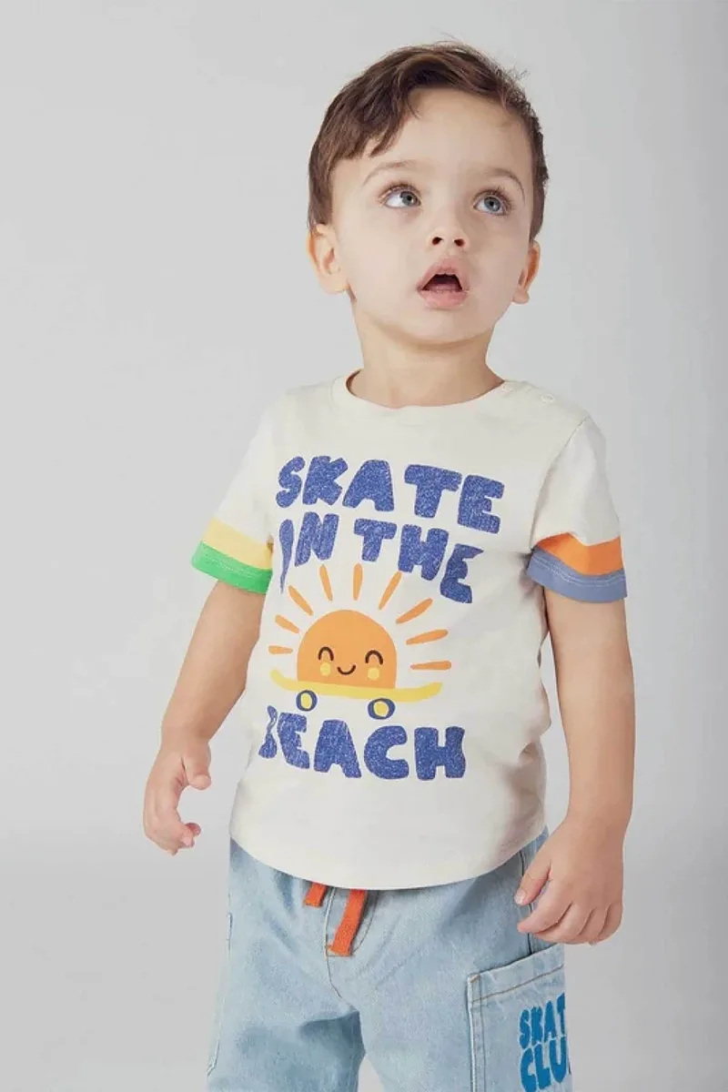 DPAM βρεφική μπλούζα για αγόρια "Skater Sun" - 375818 Εκρού
