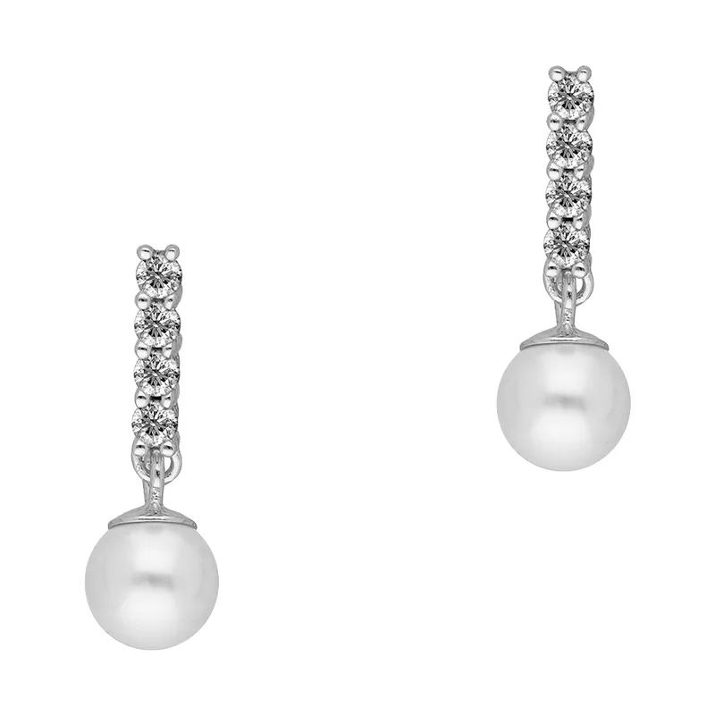 Σκουλαρίκια με Moissanite Diamonds και Μαργαριτάρια από Ασήμι SK3770