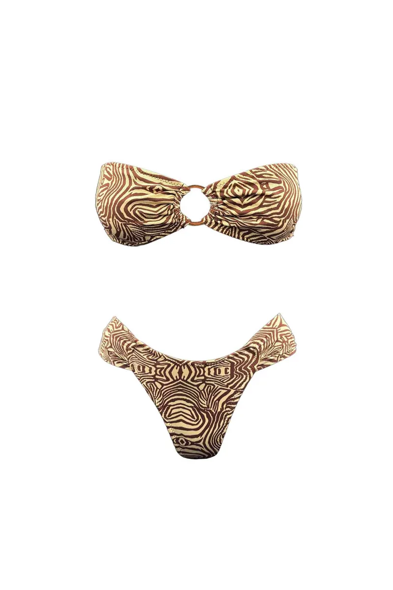Emma Swimwear σετ γυναικείο μαγιό μπικίνι "Brown Zebra Strapless" - EMMA 902 Καφέ
