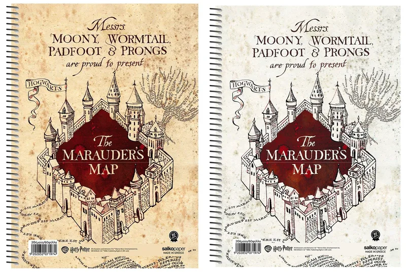 Τετράδιο σπιράλ ριγέ 2 θέματα/60 φύλλα 17x25 Salko Harry Potter the Marauder's Map (2 σχέδια)