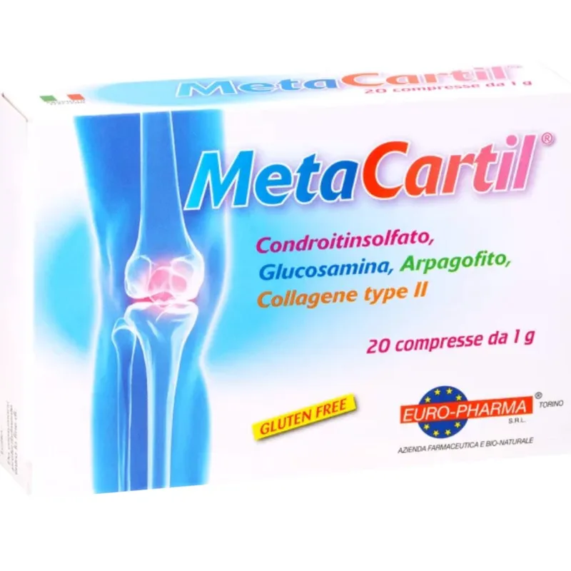 Euro-Pharma Metacartil Συμπλήρωμα Διατροφής με Θειϊκή Χονδροϊτίνη, Γλυκοζαμίνη, Εκχύλισμα Αρπαγόφυτου, Κολλαγόνο & Βιταμίνες B1 & D3 για τη Φυσιολογική Λειτουργία των Αρθρώσεων, των Συνδέσμων & των Ιστών 20tabs