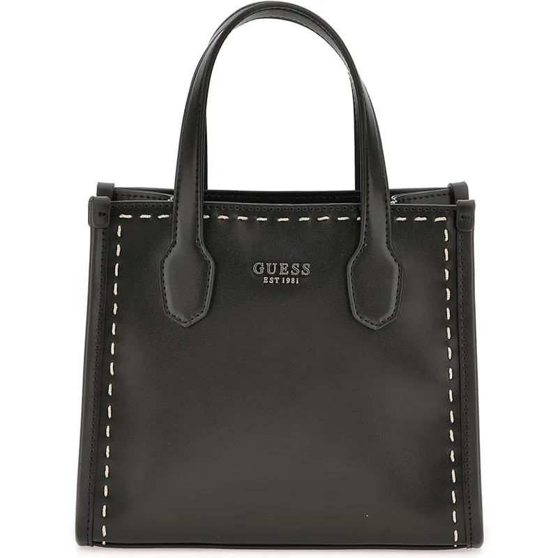 Guess μαύρη τσάντα ώμου Silvana stitch mini