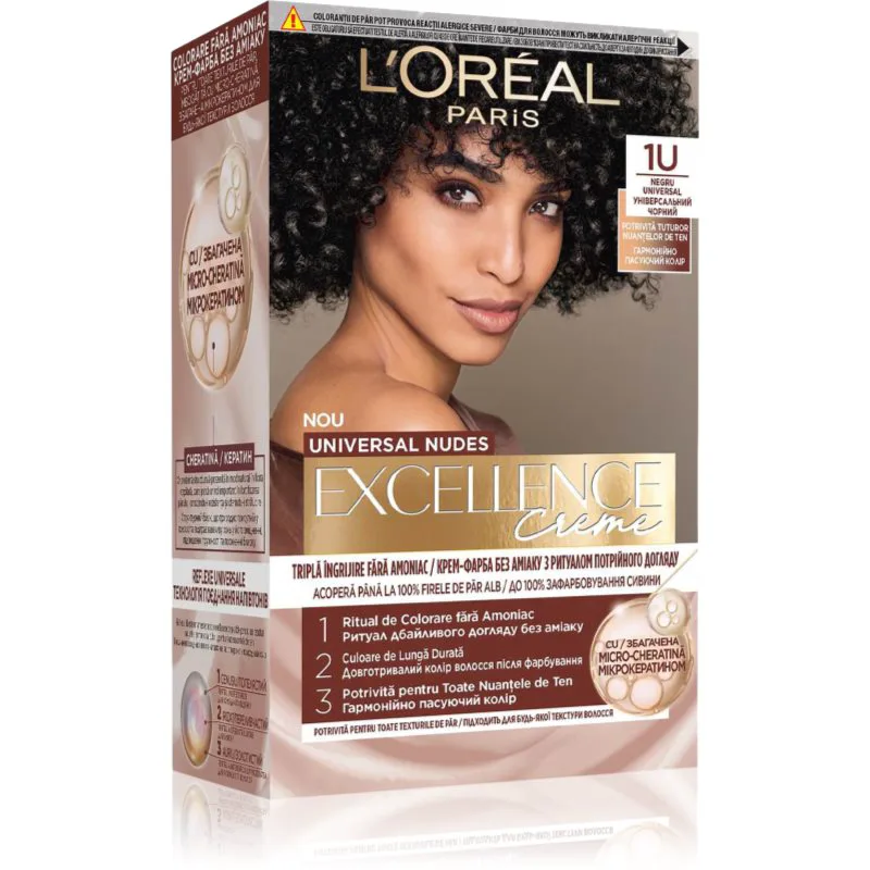 L’Oréal Paris Excellence Universal Nudes μόνιμη βαφή μαλλιών απόχρωση 1U Black 1 τμχ