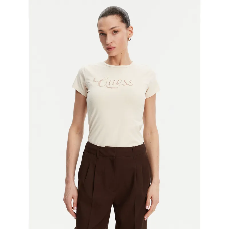 Guess T-Shirt W5GI47 KA0Q1 Εκρού Slim Fit