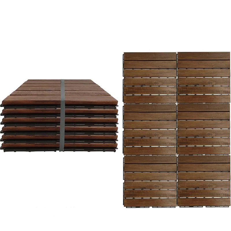 Σετ 6 Πλακίδια Καφέ Ακακία/Πλαστικό 30x30x1.9cm