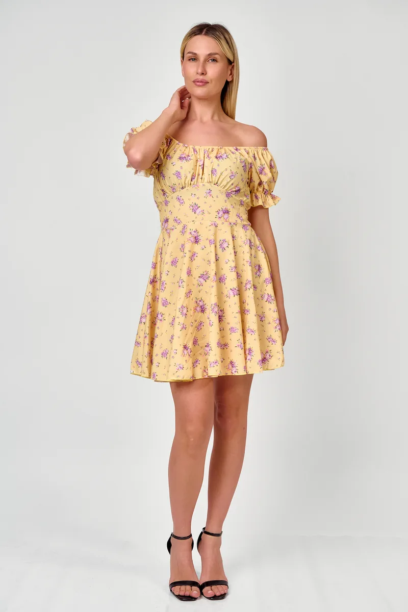 Floral Mini Φόρεμα Off Shoulder Σε Κίτρινο Χρώμα | Dress Up Κίτρινο