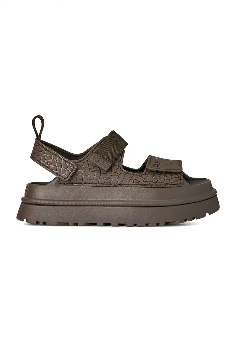 UGG ΠΑΠΟΥΤΣΙΑ ΠEΔΙΛΑ GOLDENGLOW ΕΜΒΟSSED LOGO ΣΚΟΥΡΟ XAKΙ