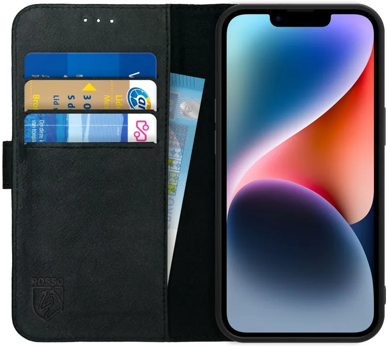Κόκκινο Deluxe Δερμάτινη Θήκη Πορτοφόλι Apple iPhone 14 - Black (8719246366666)