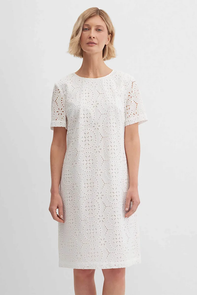 Gerry Weber γυναικείο midi φόρεμα με διάτρητο κεντητό σχέδιο - N68655102040 Λευκό