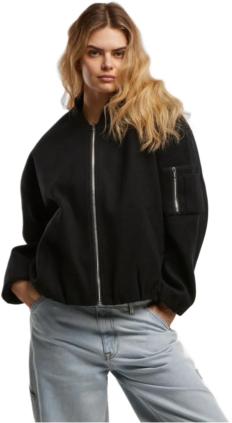 Ladies Faux Wool Bomber Jacket Urban Classics TB8107-00007 black
