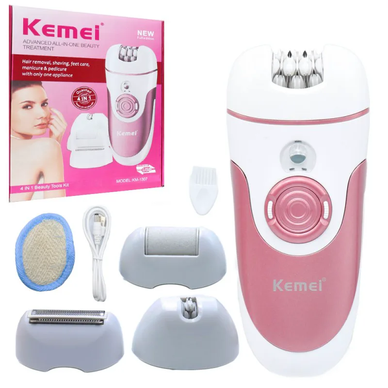 Επαναφορτιζόμενο Σετ Αποτρίχωσης Epilator για Σώμα Kemei KM-1307 Ροζ-Λευκό