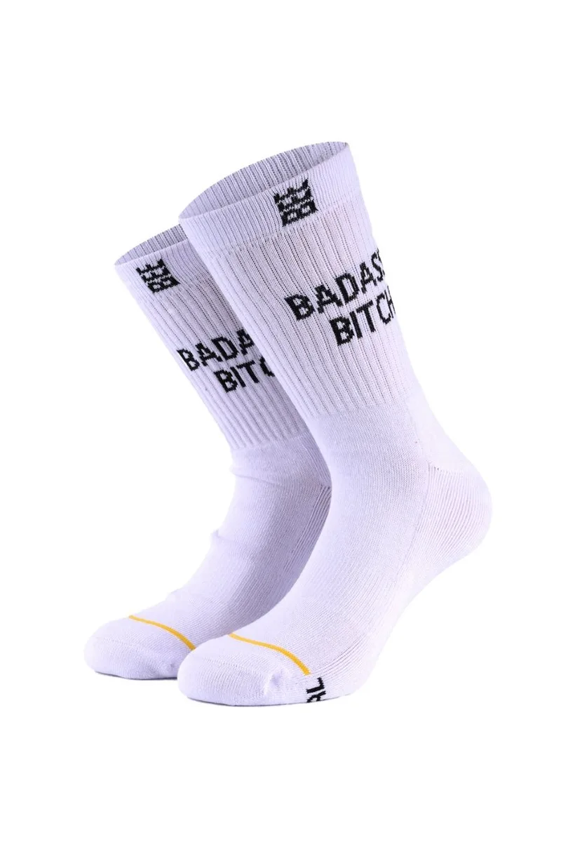 BEE UNUSUAL Unisex Badass Bitch Premium Κάλτσες - Λευκές-AS-252932-WHITE