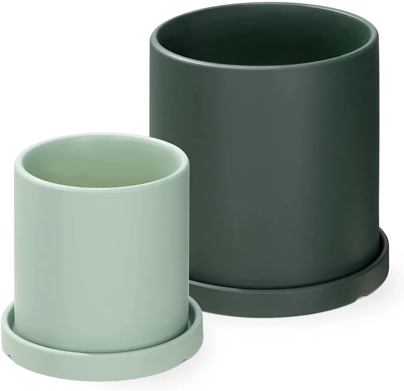 Navaris Ceramic Plant Pot - Σετ με 2 Κεραμικές Γλάστρες / Κασπώ / Ζαρντινιέρες - S & L - Green Shade (56332.3.07)