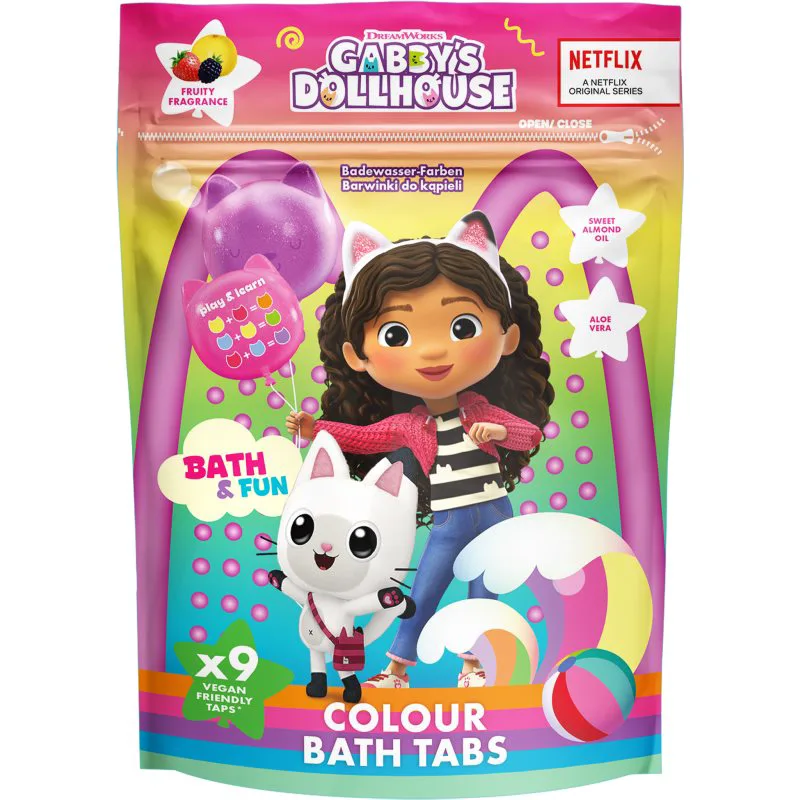 Gabby's Dollhouse Colour Bath Tabs Χρωματισμένες αφρίζουσες ταμπλέτες μπάνιου 3y+ 9x16 γρ