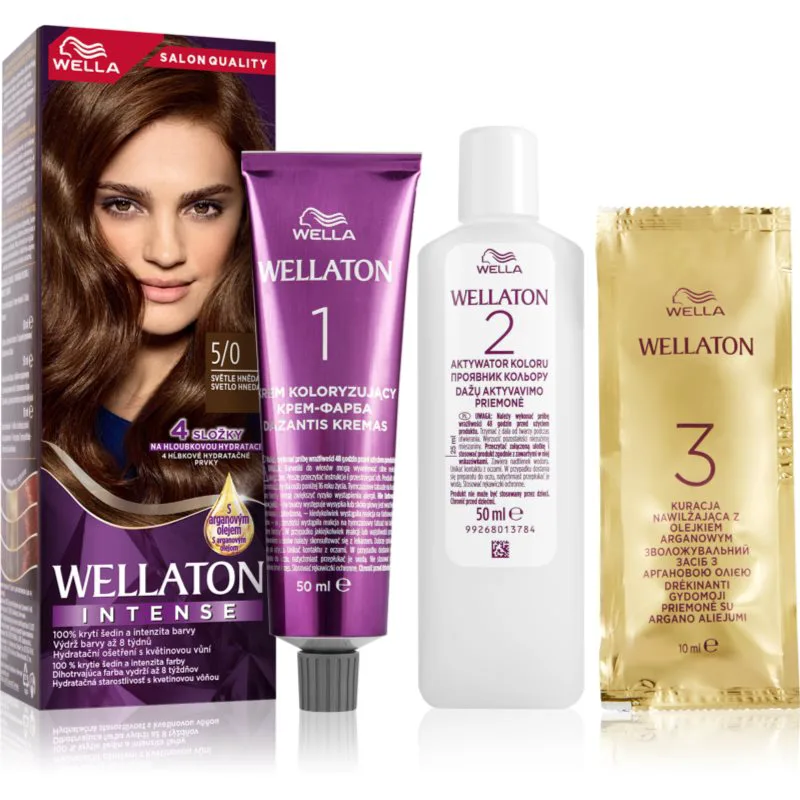 Wella Wellaton Intense μόνιμη βαφή μαλλιών με έλαιο αργκάν απόχρωση 5/0 Light Brown 1 τμχ