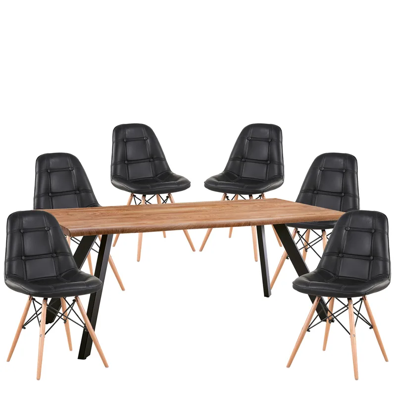 Σετ Τραπεζαρία (6+1) ArteLibre AOSA Μαύρο/Honey Maple Μέταλλο/Ξύλο/PVC/MDF 180x90x76cm 14990412