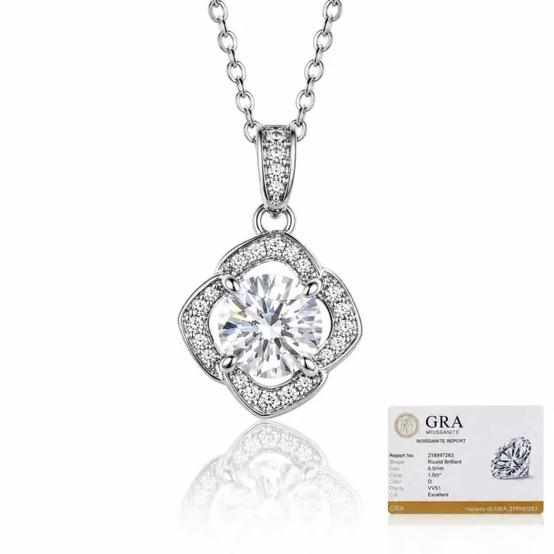 Ασημένιο Κολιέ 925 Λουλούδι με Moissanite 1ct και GRA