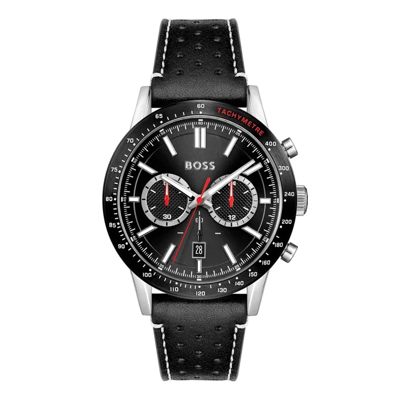 Boss Mens Watch Leather Black Dial Chronograph 1513920