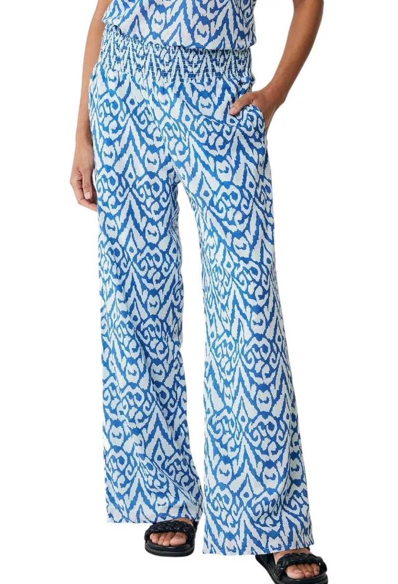 Παντελόνι Υφασμάτινο Mexx Wide leg pants with elastic waist band MF007006041W-Cobalt Blue Γυναικείο