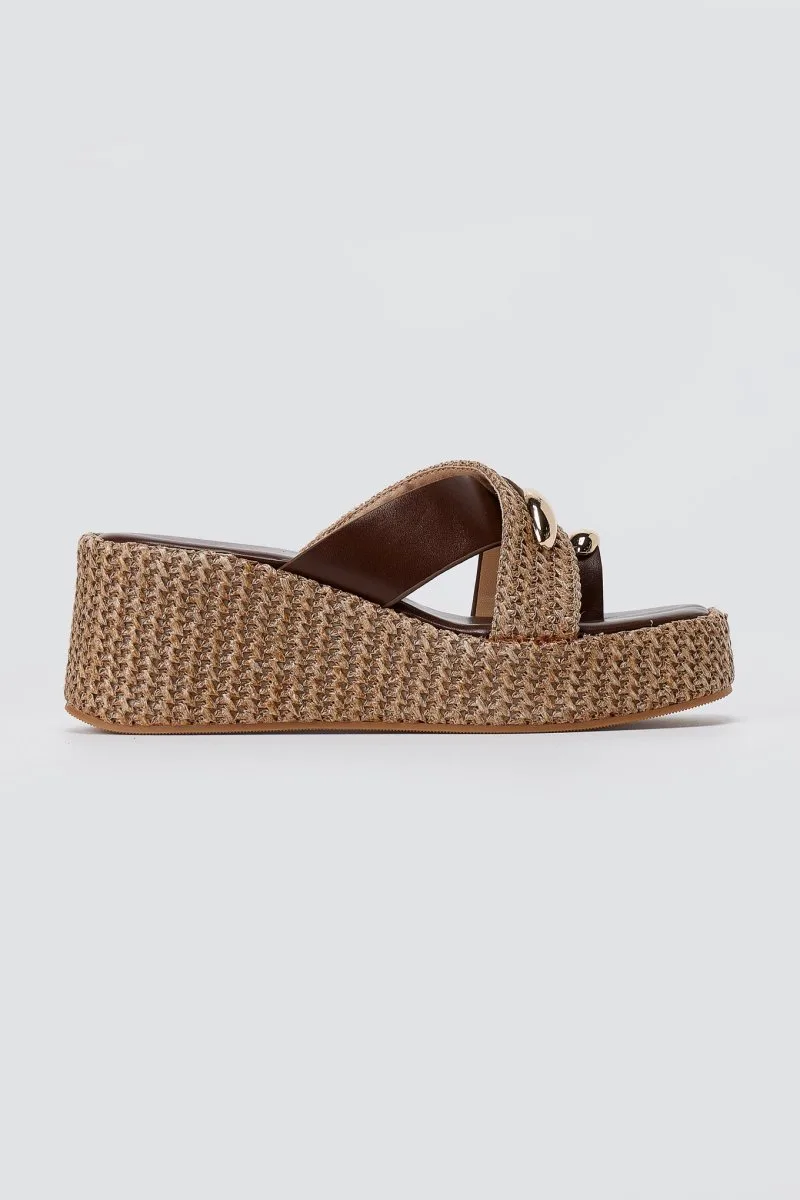 ERYNN Toe Ring Platform Sandals - FG-953 - Brown Raffia