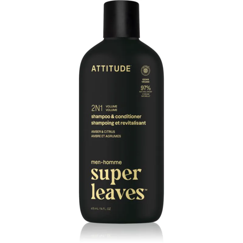 Attitude Super Leaves Men's Shampoo and Conditioner 2-in-1 σαμπουάν και κοντίσιονερ 2 σε 1 για άντρες Amber & Citrus 415 ml